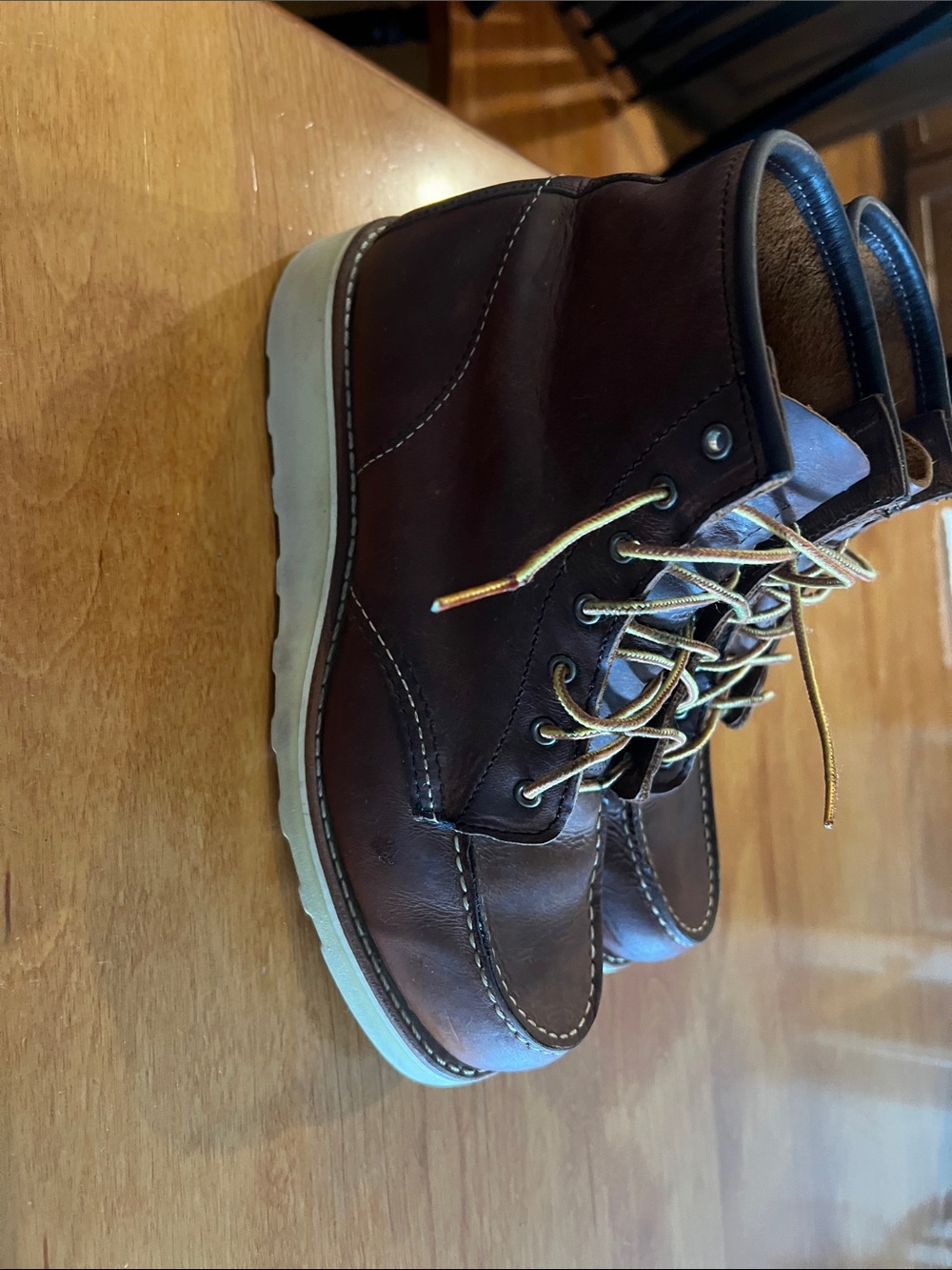 Red Wing Shoes Brown Leather Moc Toe Boots with White Sole